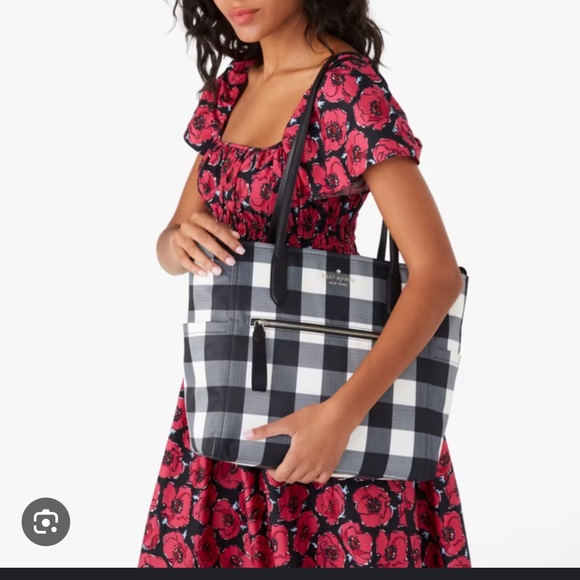 Kate Spade Black and White Checkered Tote Bag - Picture 5 of 15